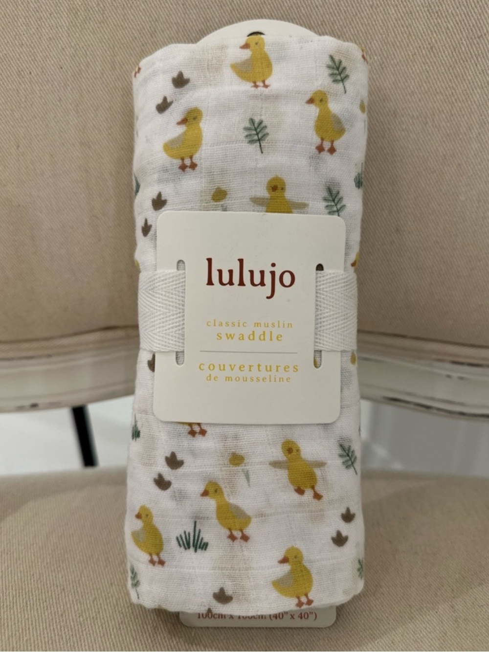 NWT Lulujo Classic Cotton Muslin Swaddle Baby Blanket ~ Duck